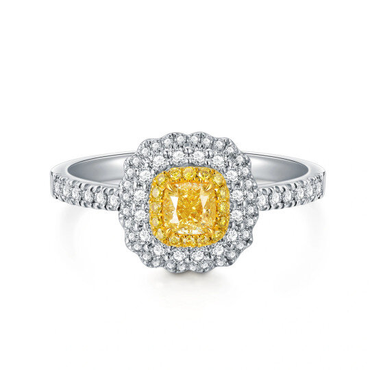 Bague de fiançailles avec lettre initiale personnalisée en or blanc 18 carats et diamant de forme carrée princesse