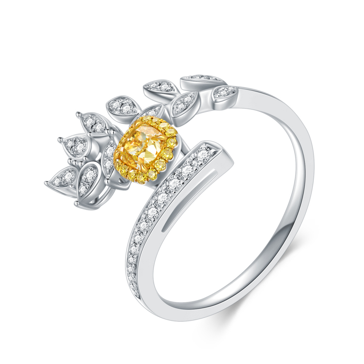 Anillo de bodas de oro blanco de 18 quilates con diamantes en forma de princesa y campanilla de invierno-1