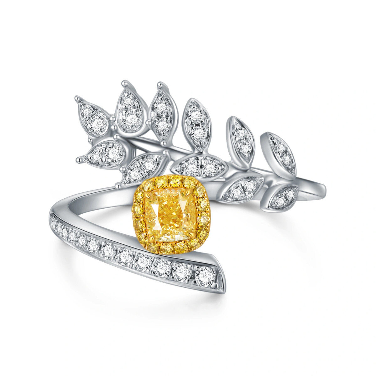 Anillo de bodas de oro blanco de 18 quilates con diamantes en forma de princesa y campanilla de invierno-3