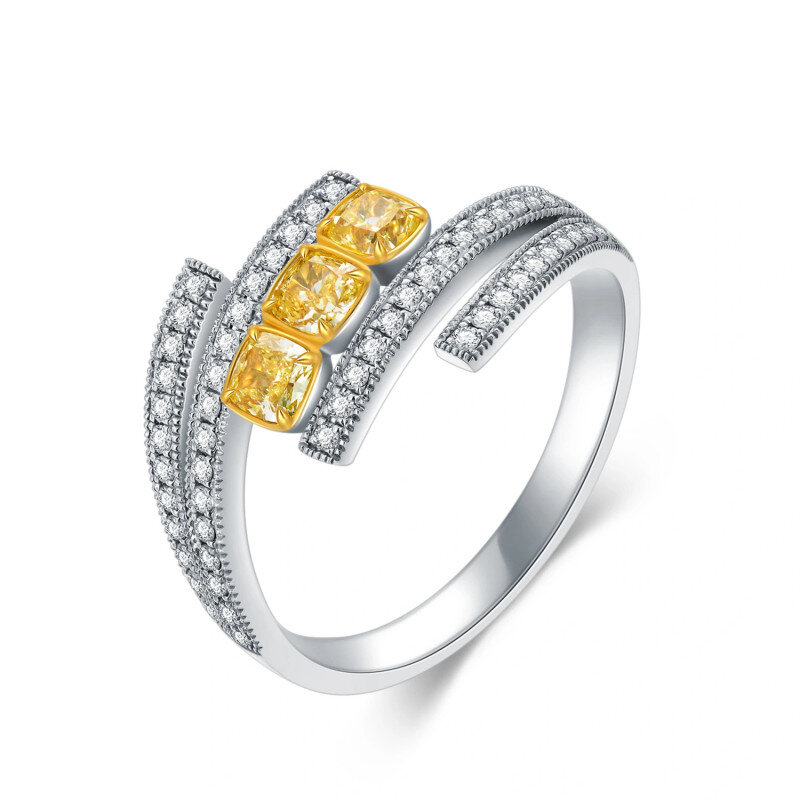 Anillo de bodas de diamantes en forma de princesa cuadrada en oro blanco de 18 quilates