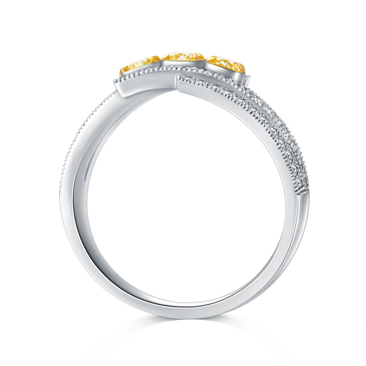 Aliança de casamento em ouro branco 18K com diamante em formato de princesa quadrada-3