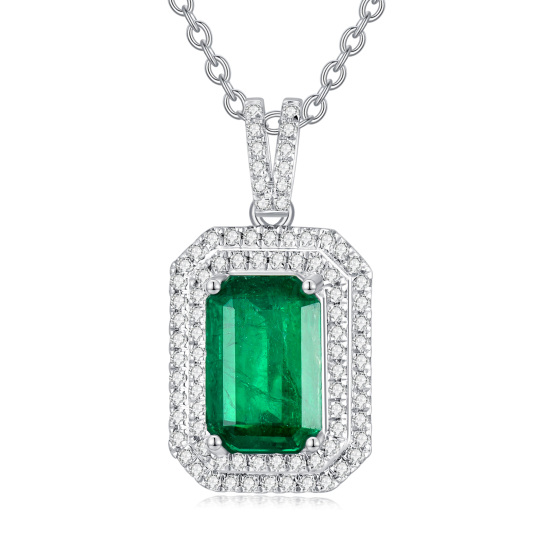 18K witgouden prinses-vierkant gevormde cubic zirkonia & smaragd vierkante hanger ketting