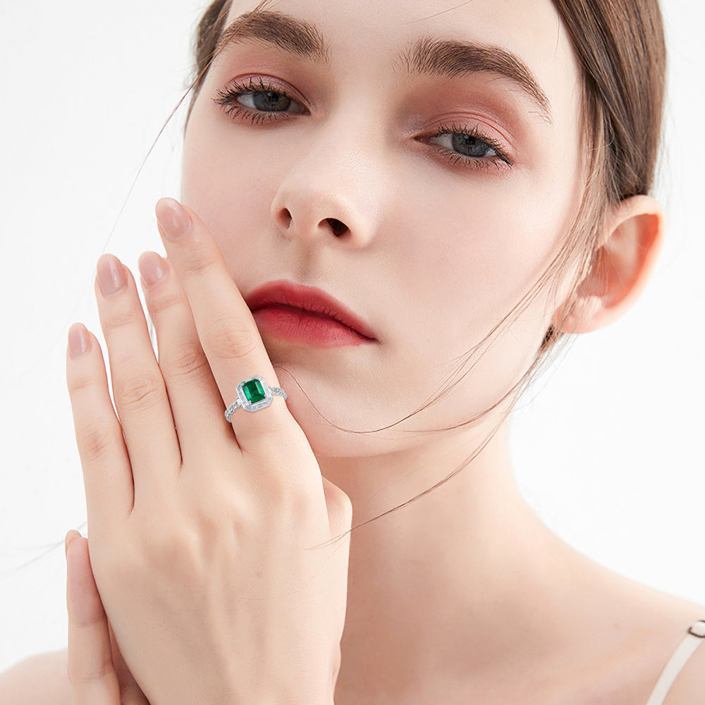 10K White Gold 1 to 5 CT Princess Cut Shaped Emerald Square Signet Ring-2