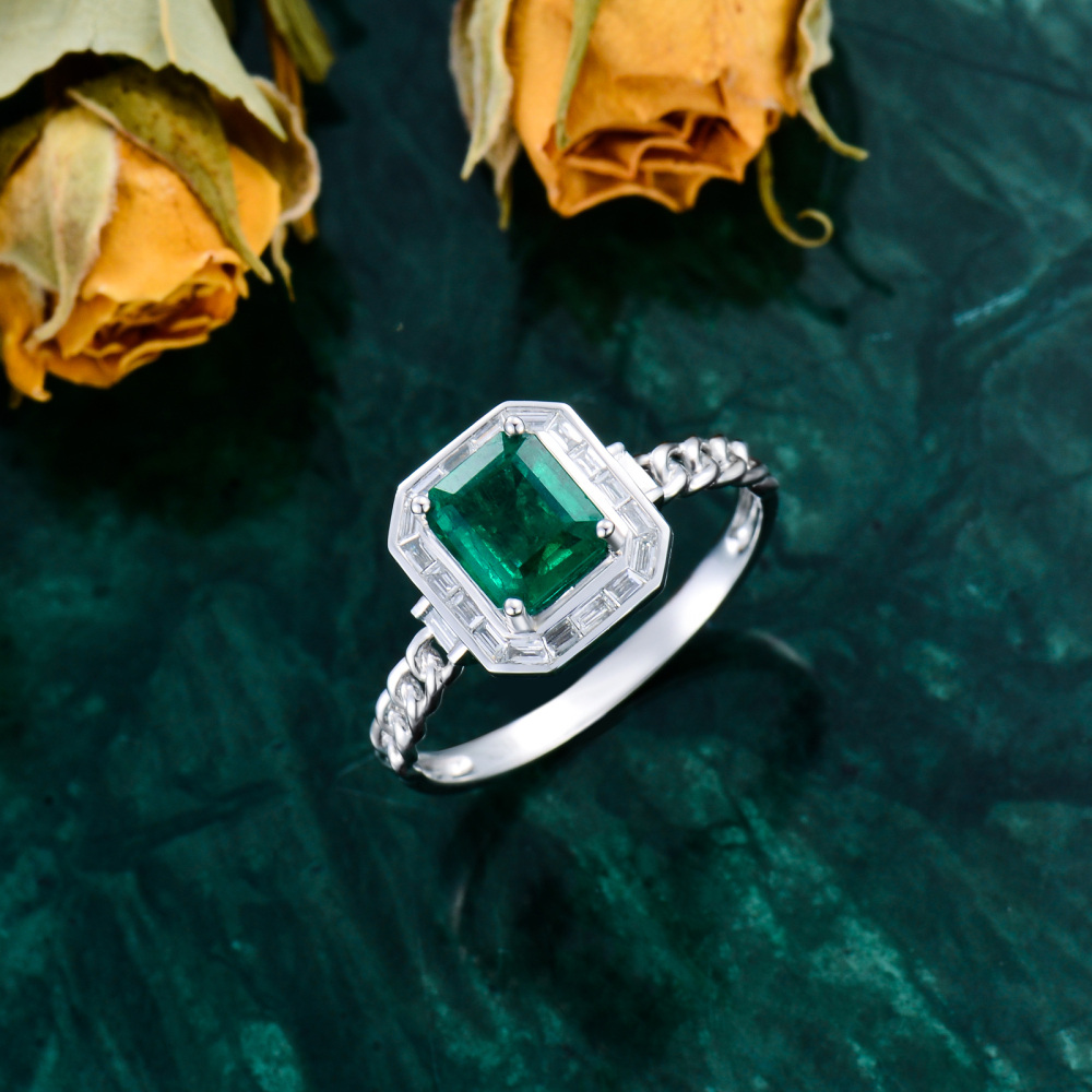 10K White Gold 1 to 5 CT Princess Cut Shaped Emerald Square Signet Ring-3