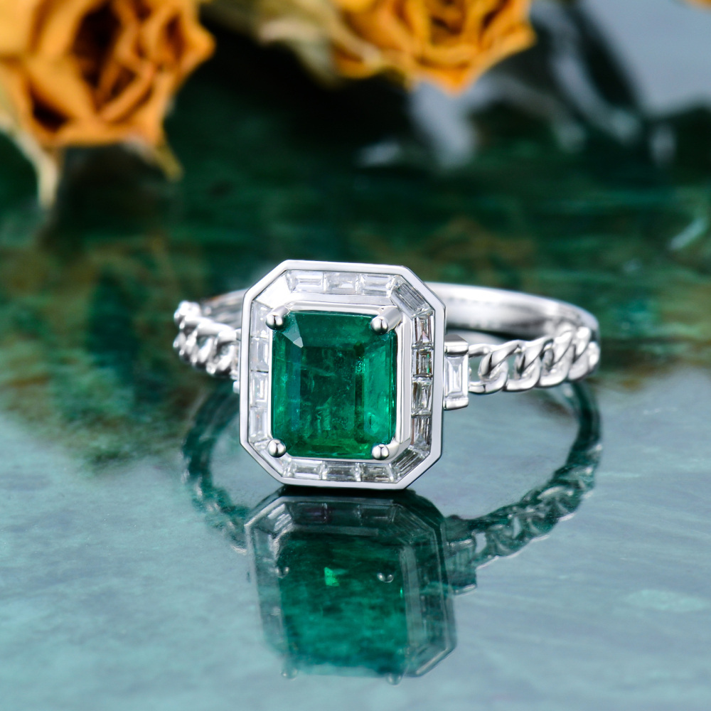 10K White Gold 1 to 5 CT Princess Cut Shaped Emerald Square Signet Ring-4