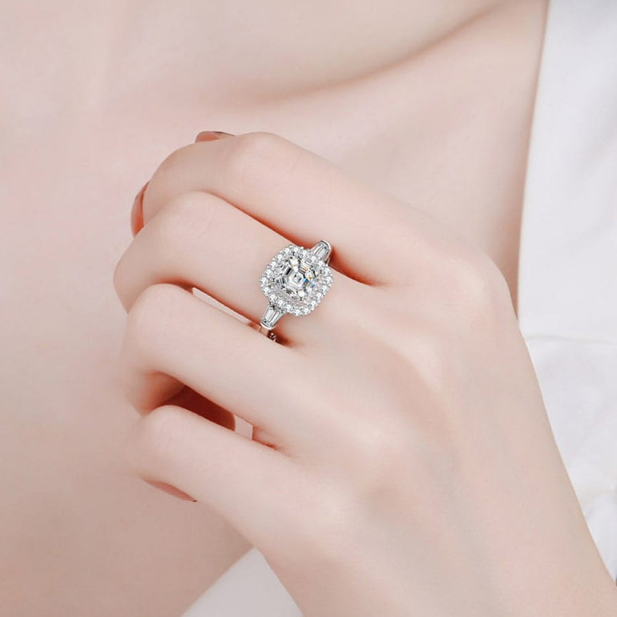 10K White Gold 2 CT Princess-square Shaped Moissanite Personalized Engraving & Couple Engagement Ring-2