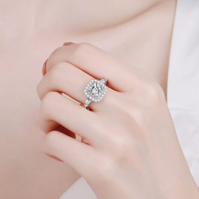 Anel de noivado Moissanite quadrado em ouro branco 18K em forma de princesa-2