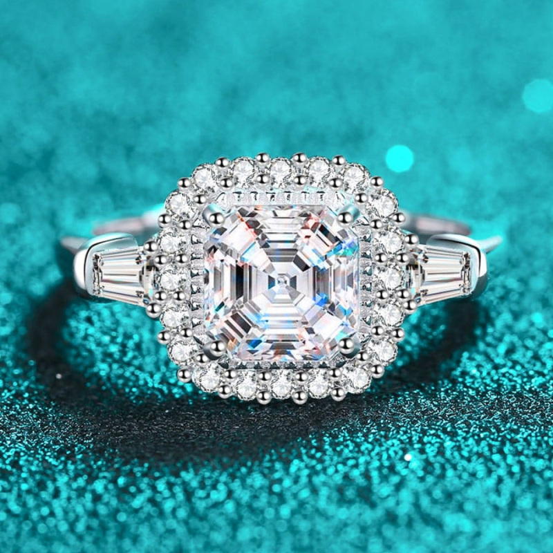 10K witgouden verlovingsring met 1,5 tot 5 karaat prinsesgeslepen moissaniet-3