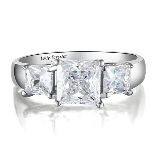 9K White Gold Princess-square Shaped Moissanite Square Engagement Ring with Engraved Word-16