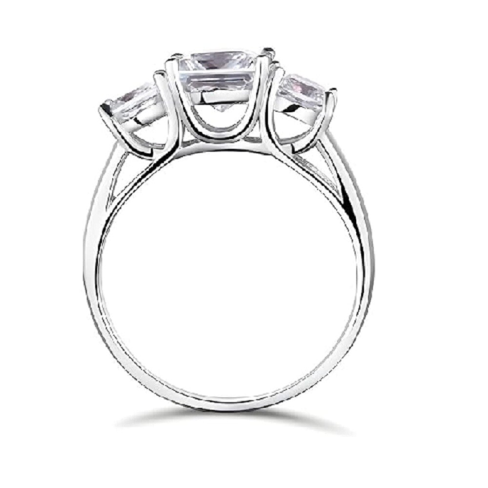 10K White Gold Princess Cut Shaped Moissanite Square Engagement Ring with Engraved Word-4