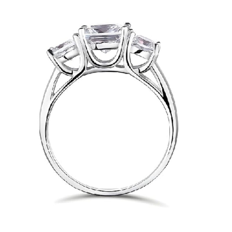 Anel de noivado quadrado de moissanite em forma de corte princesa em ouro rosa 10K com palavra gravada-4