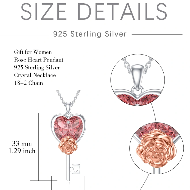 Sterling Silver Cubic Zirconia Rose Heart Lock Necklace for Women-5