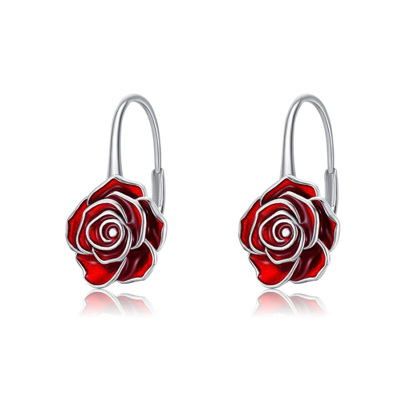 Sterling Silver Rose Lever-back Earrings-4