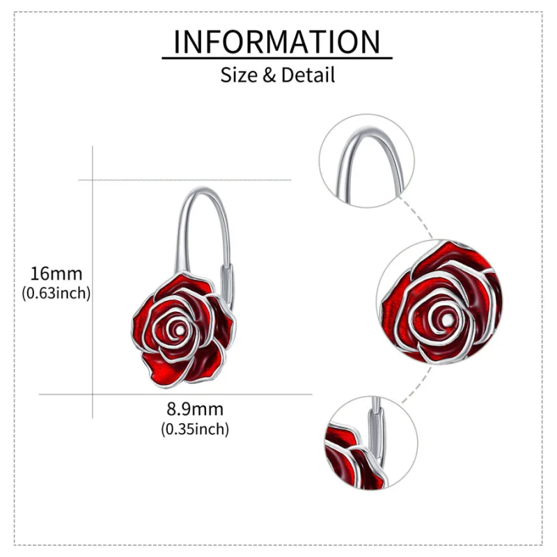 18K White Gold Rose Lever-back Earrings-5