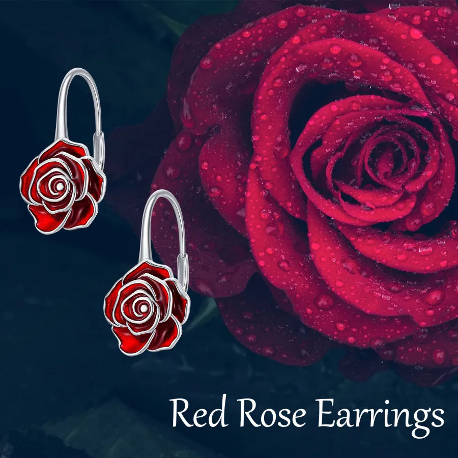 Sterling Silver Rose Lever-back Earrings-7