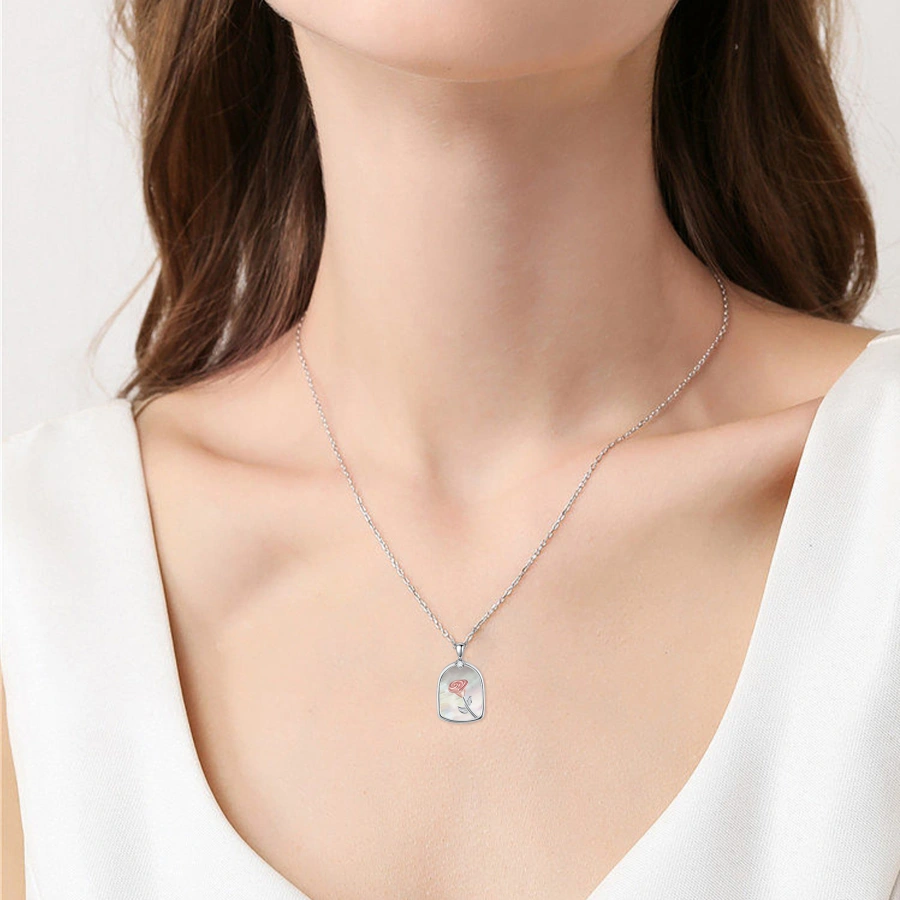 Collar de concha rosa con circonita cúbica en plata de ley para mujer-2