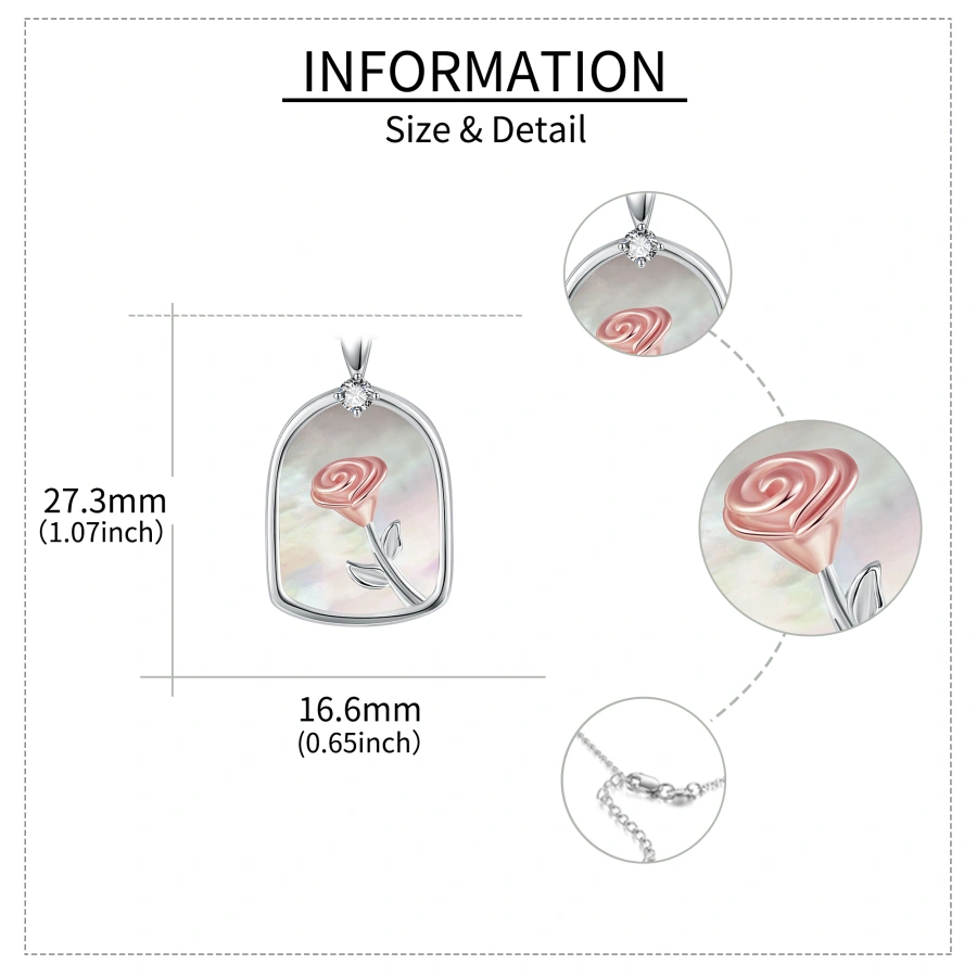 Collar de concha rosa con circonita cúbica en plata de ley para mujer-5