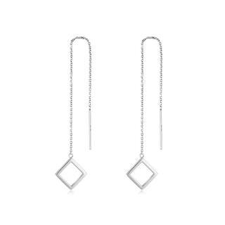 10K White Gold Square Long Chain Dangle Threader Earrings for Women-56