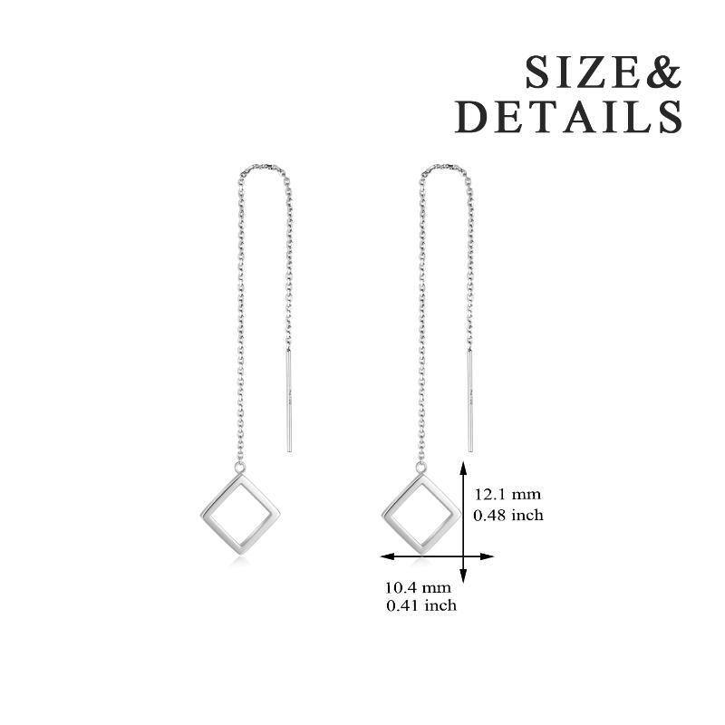 10K White Gold Square Long Chain Dangle Threader Earrings for Women-5