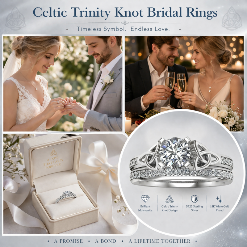 Ensemble de bijoux de mariage en or blanc 18K, taille ronde, en moissanite de 1 à 6 CT-4