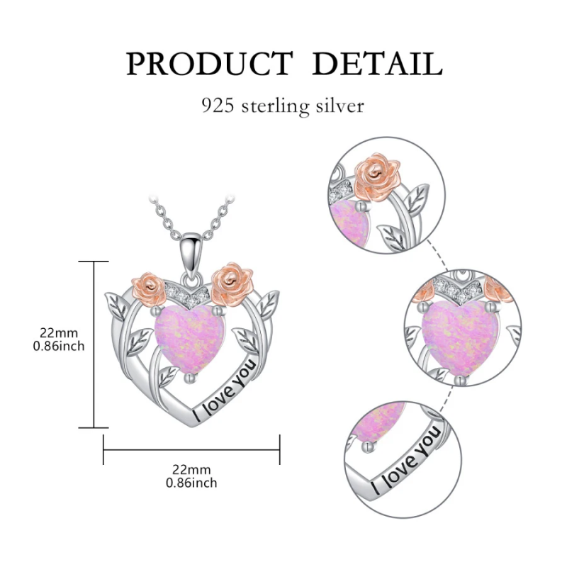 Zweifarbige Damen-Halskette aus Sterlingsilber mit Moissanit- und Opalrosen-2