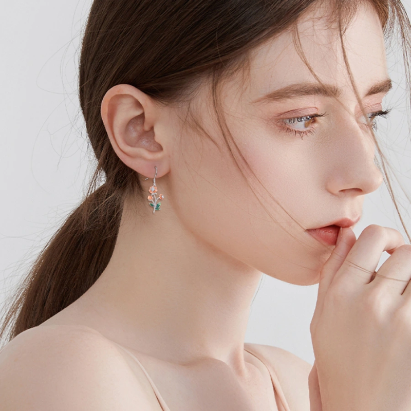 Sterling Zilveren Tweekleurige Cubic Zirconia Roos Oorbellen voor Vrouwen-2