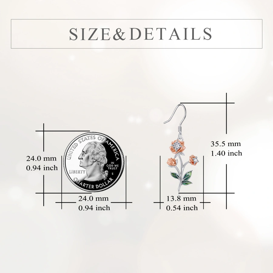 Sterling Silver Two-tone Cubic Zirconia Rose Drop Earrings for Women-5