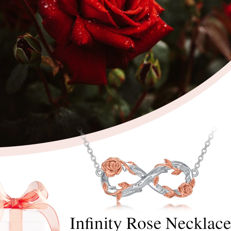 Sterling Silver Two-tone Rose & Infinity Symbol Necklace for Women-5