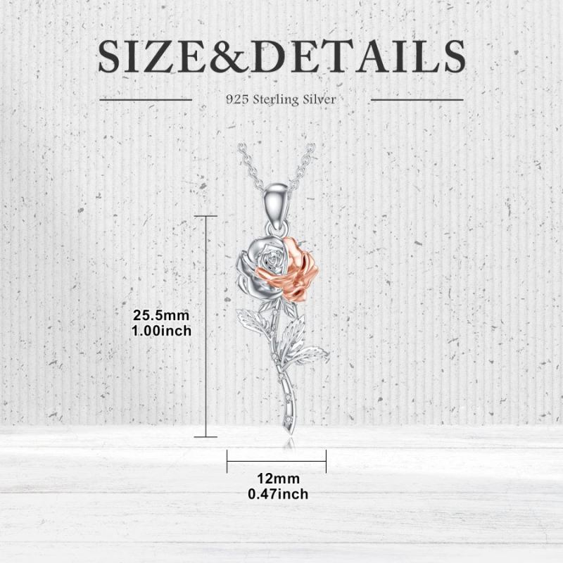 Collar de plata de ley con circonita cúbica en dos tonos y forma de rosa para mujer-5