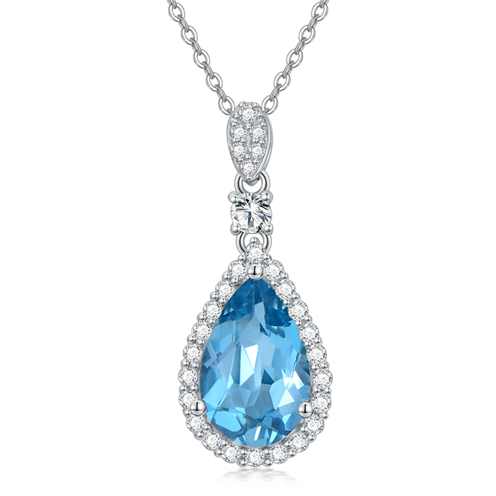 10K White Gold Topaz Drop Shape Necklace for Women-1