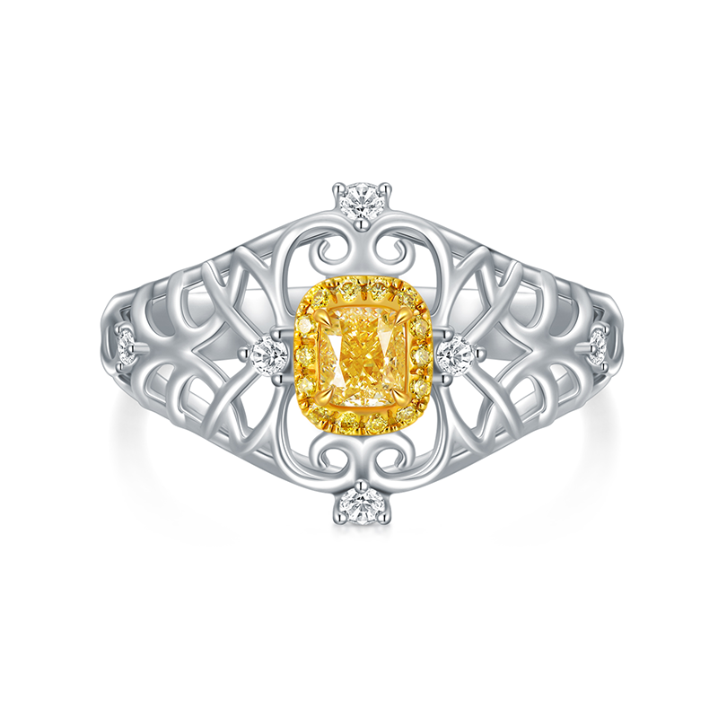 18K White Gold Yellow Drill Personalized Classic Name Ring-2