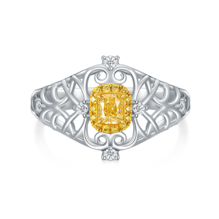 Anello personalizzato con nome classico in oro bianco 18 carati e trapano giallo-17