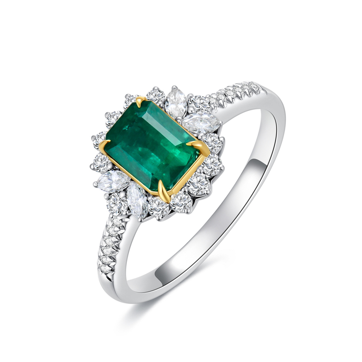 18K White Gold Princess-Square Emerald Square Wedding Ring For Women-1