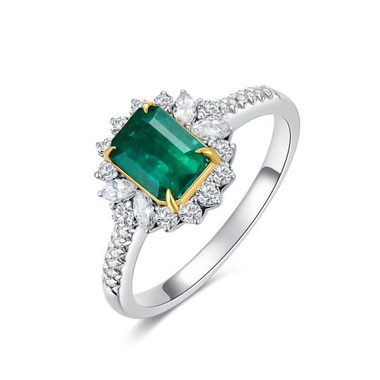 18K White Gold Princess-Square Emerald Square Wedding Ring For Women