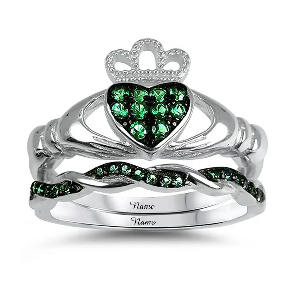 10K White Gold Cubic Zirconia Claddagh & Heart Engagement Ring-1