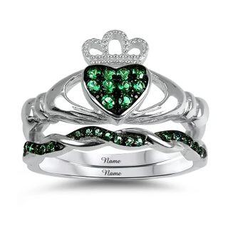 10K White Gold Cubic Zirconia Claddagh & Heart Engagement Ring-24