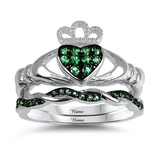 10K White Gold Cubic Zirconia Claddagh & Heart Engagement Ring