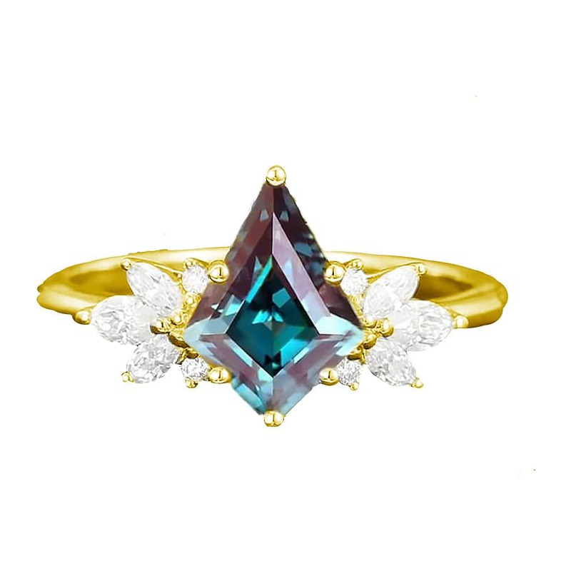 14K Yellow Gold Alexandrite With Moissanite Ring-1