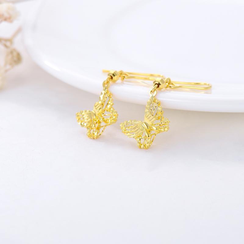 Pendientes colgantes de mariposa en oro de 18 quilates-3