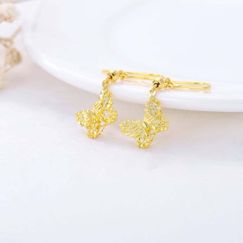 10K Gold Butterfly Drop Earrings-3