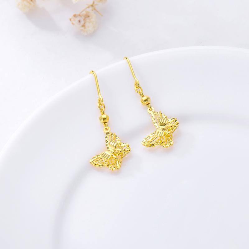 10K Gold Butterfly Drop Earrings-4