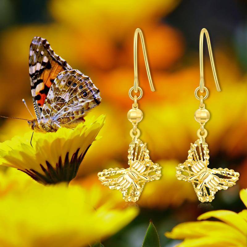 10K Gold Butterfly Drop Earrings-6