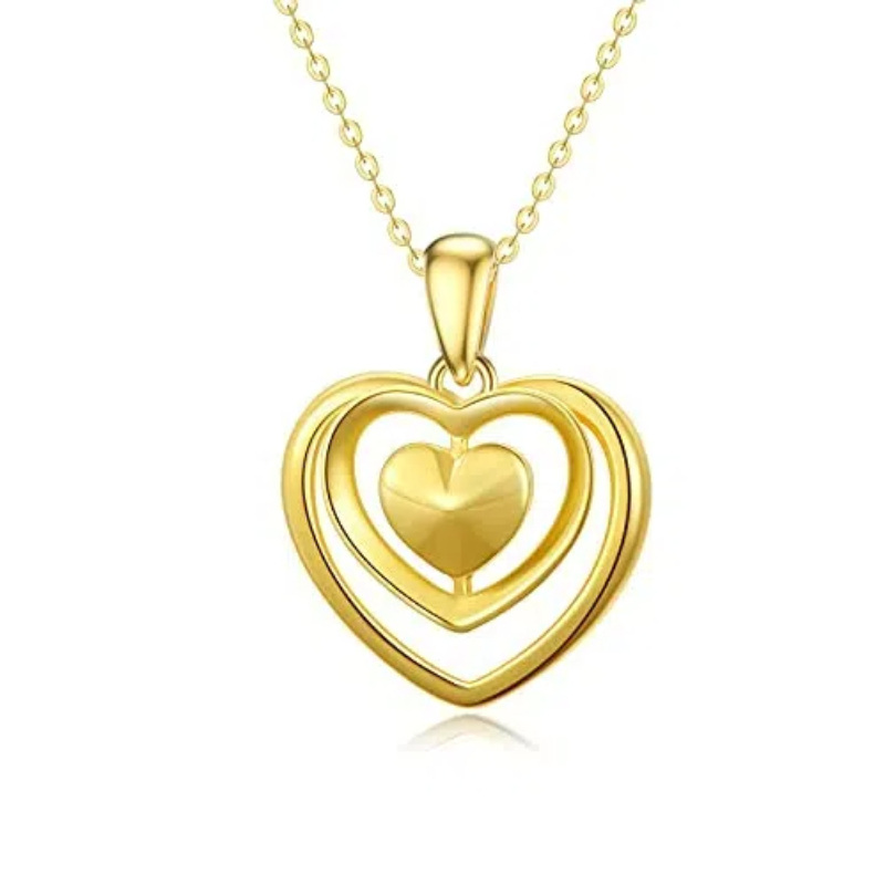 14K Yellow Gold Double Love Heart Pendant Necklace-2