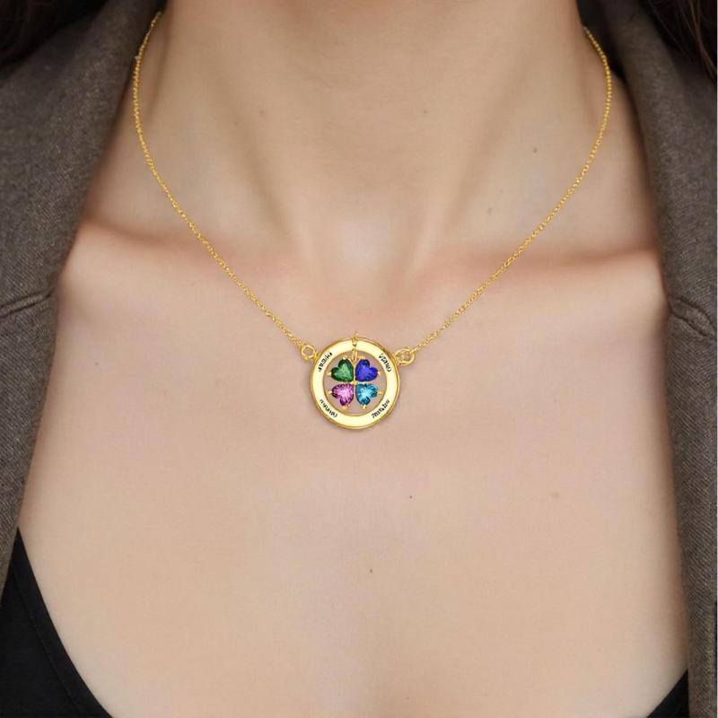 Colar com pendente de zircónia cúbica com corte em coração em ouro 10K e pedra de nascimento personalizada com gravura personalizada-2