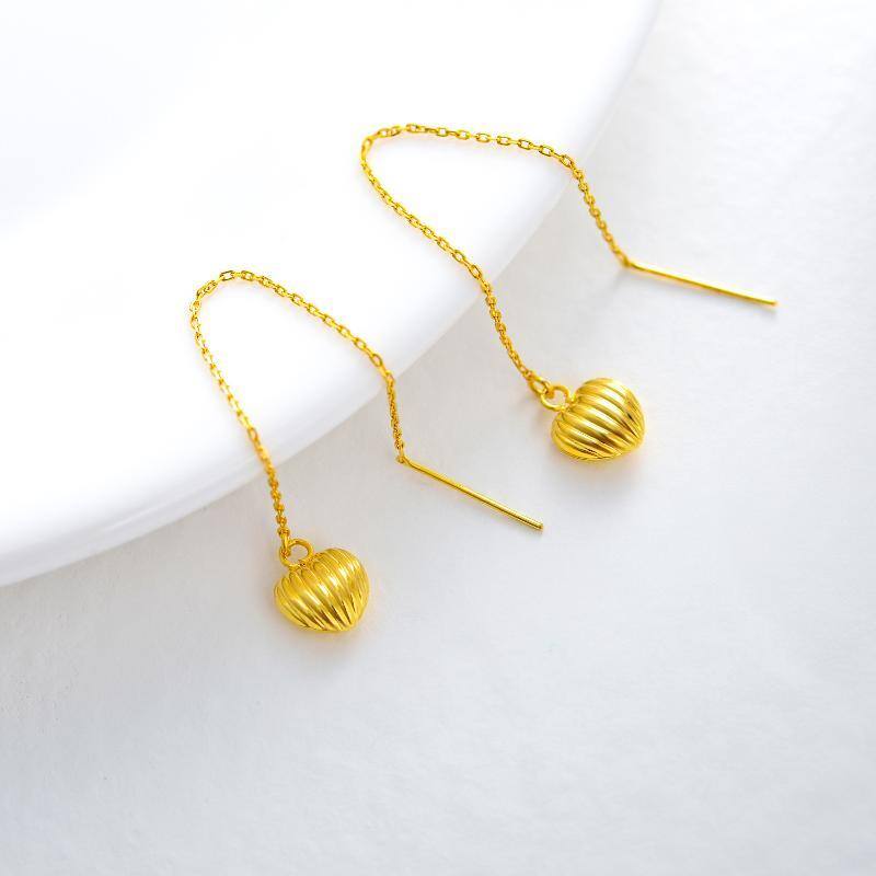14K Gold Heart Drop Earrings-3