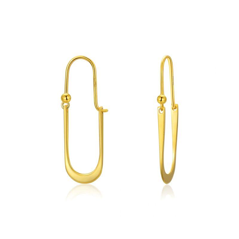 10K Gold Oval Shaped Drop Earrings-16