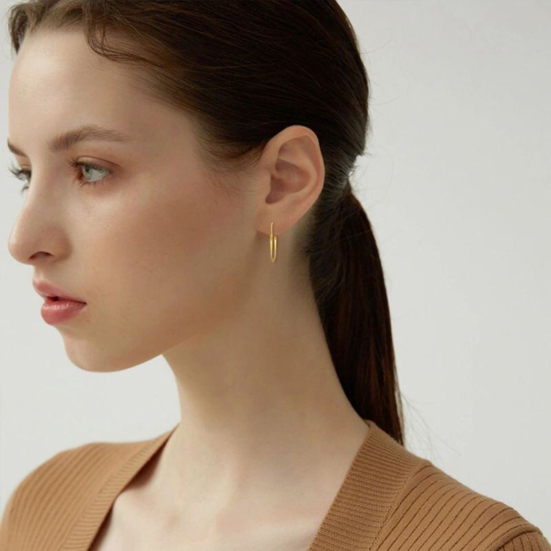 Boucles d'oreilles pendantes ovales en or 10 carats-2