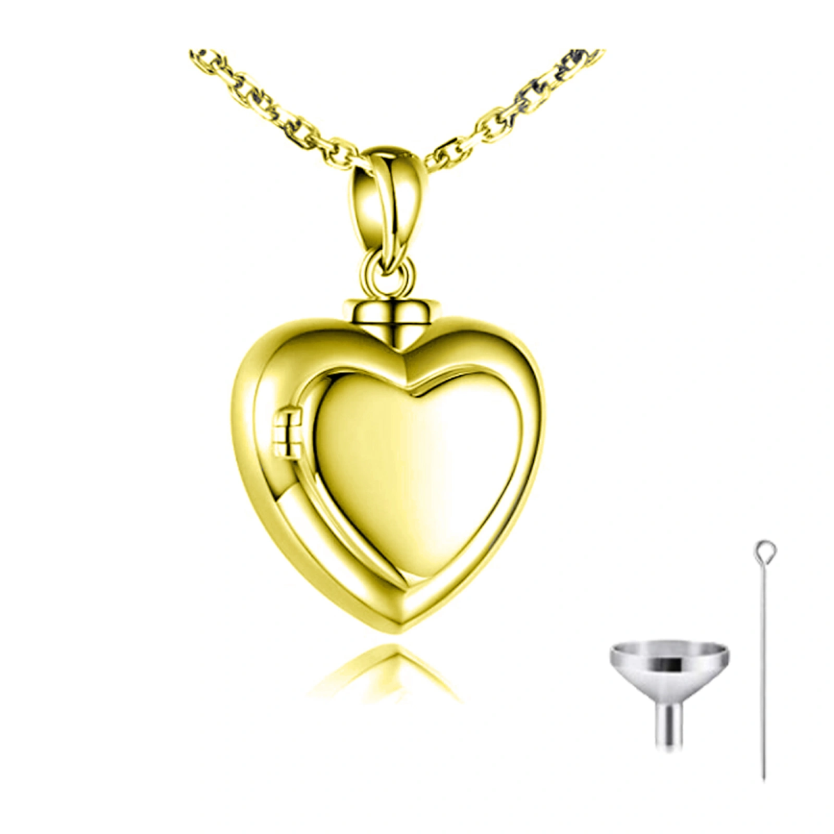 10K Yellow Gold Personalized Photo & Heart Urn Necklace for Ashes-2