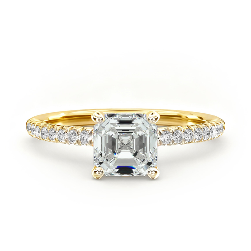 Anel de noivado em ouro amarelo de 14 quilates com diamantes Petite Pavé Lab-1