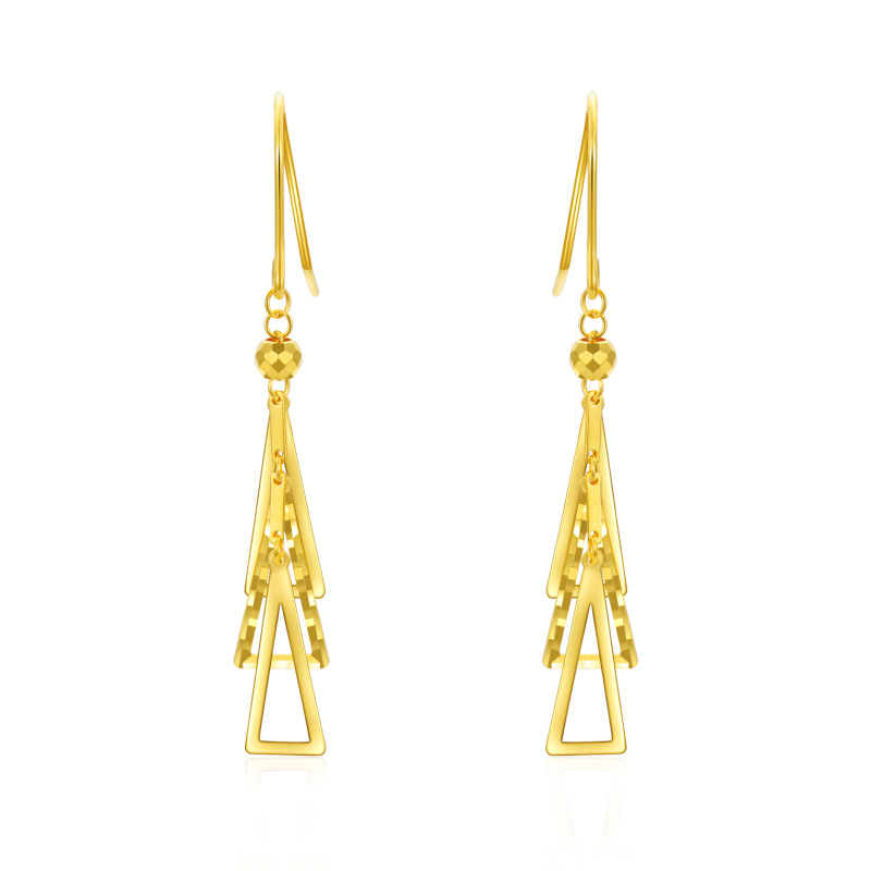 أقراط متدلية مثلثة الشكل من الذهب عيار 10 قيراط-4